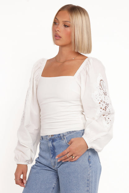 Angelica Long Sleeve Top - White