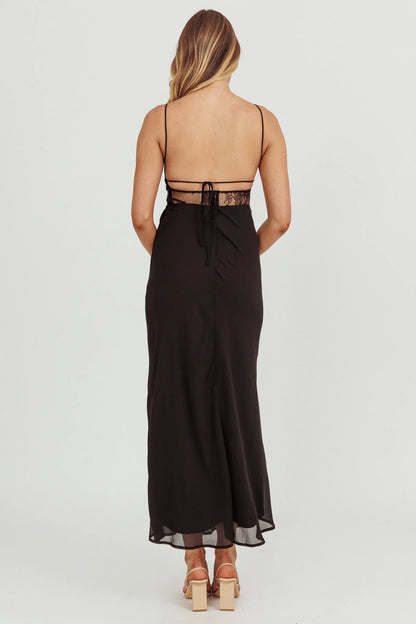 These Days Backless Lace Waist Maxi Dress Black
