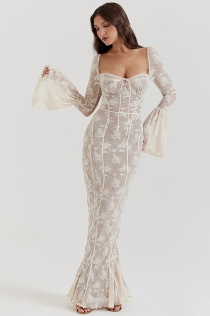 vintage cream lace maxi dress