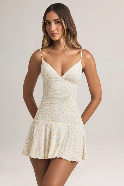 Modal Ruched A-Line Mini Dress in Floral Print