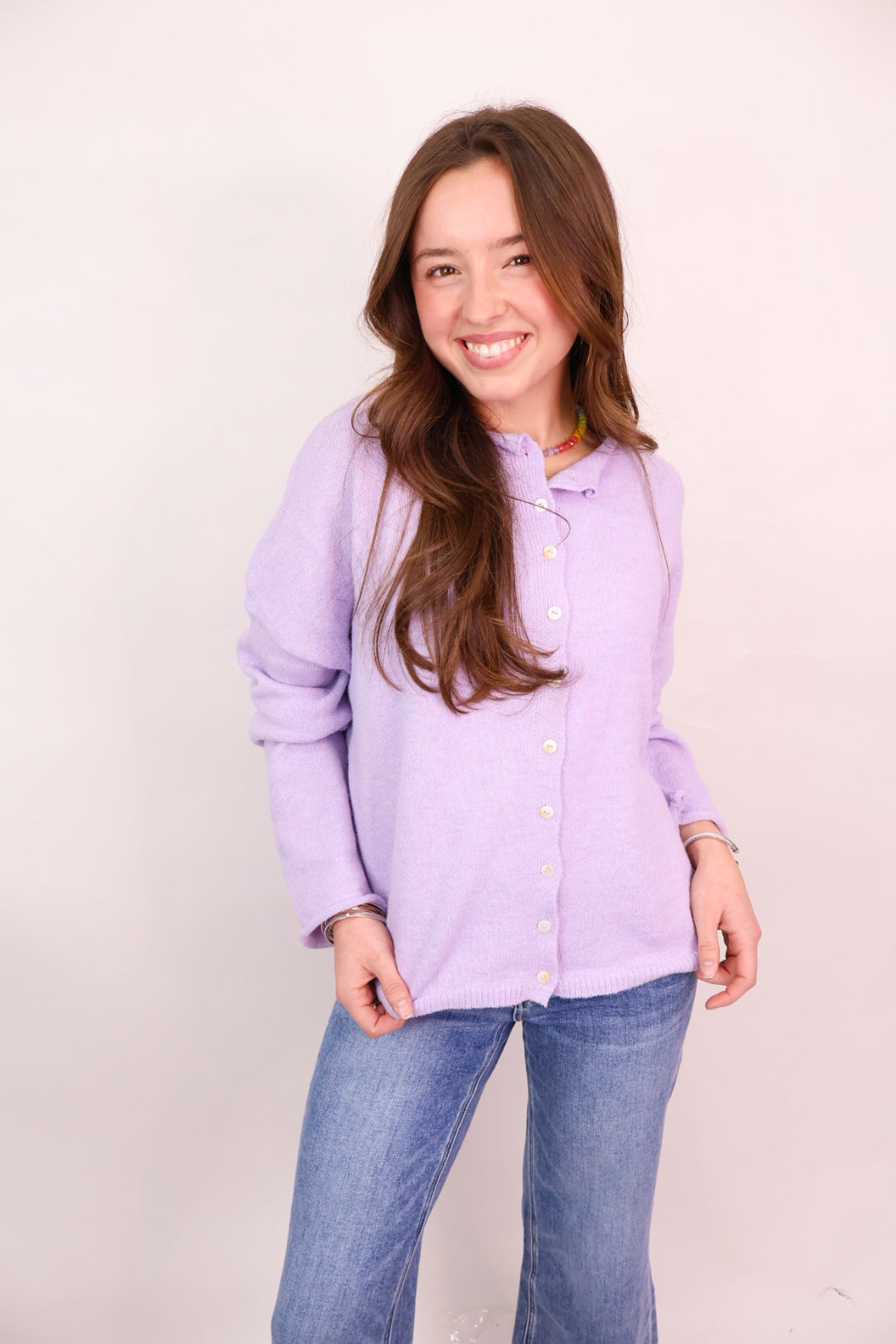Everyday Button-Front Cardigan - Lavender