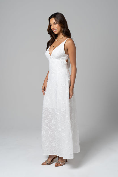 Adelaide White Embroidered Maxi Dress with Tie Back
