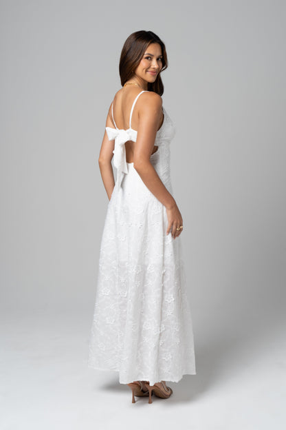 Adelaide White Embroidered Maxi Dress with Tie Back