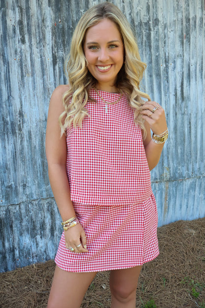Gingham Skort Set - Red