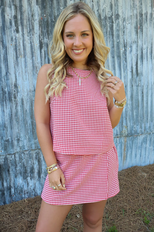 Gingham Skort Set - Red