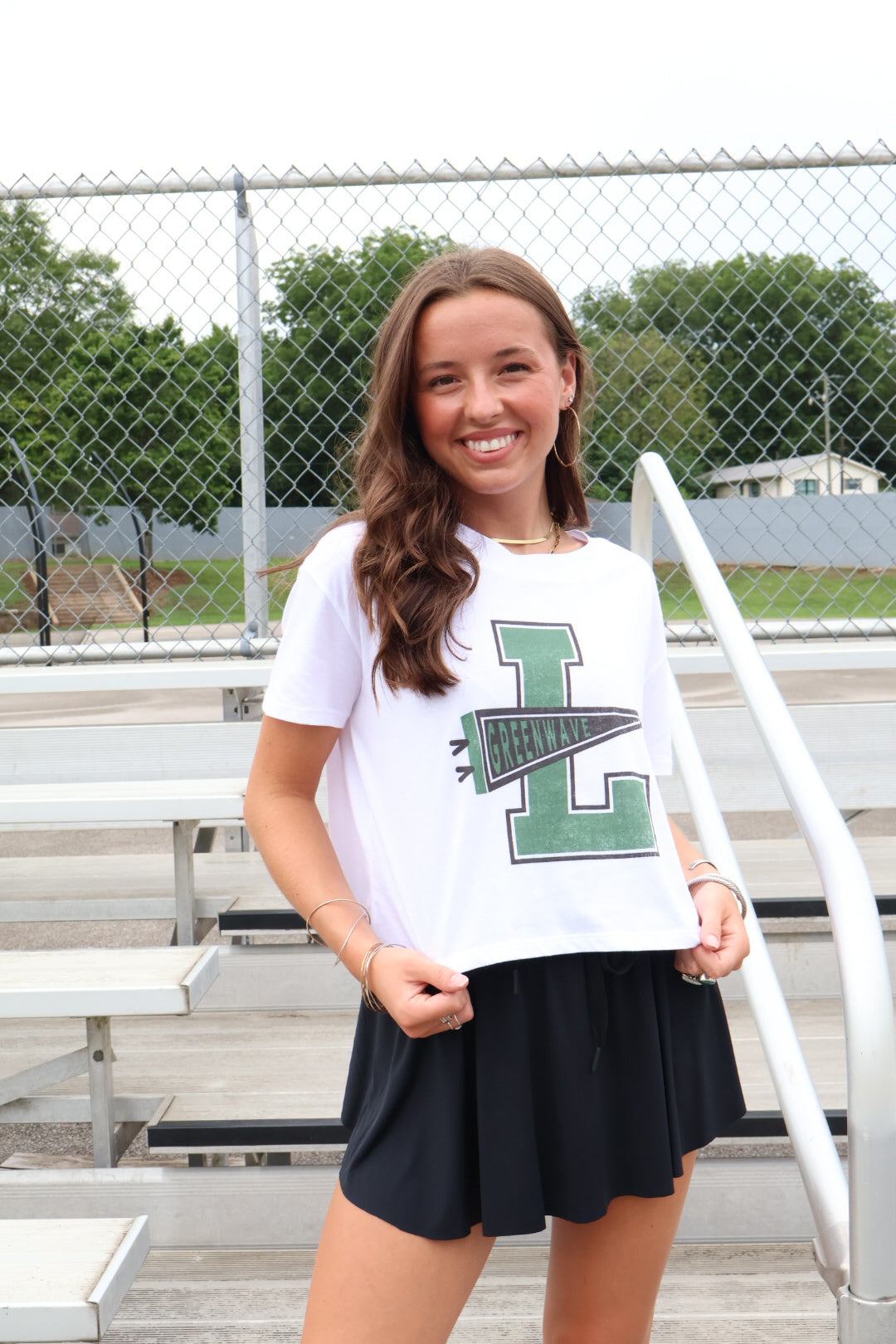 Leeds Greenwave Pennant Mom Crop Tee
