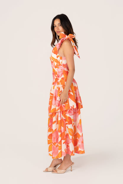 Baylee Pink & Orange Print One Shoulder Maxi Dress