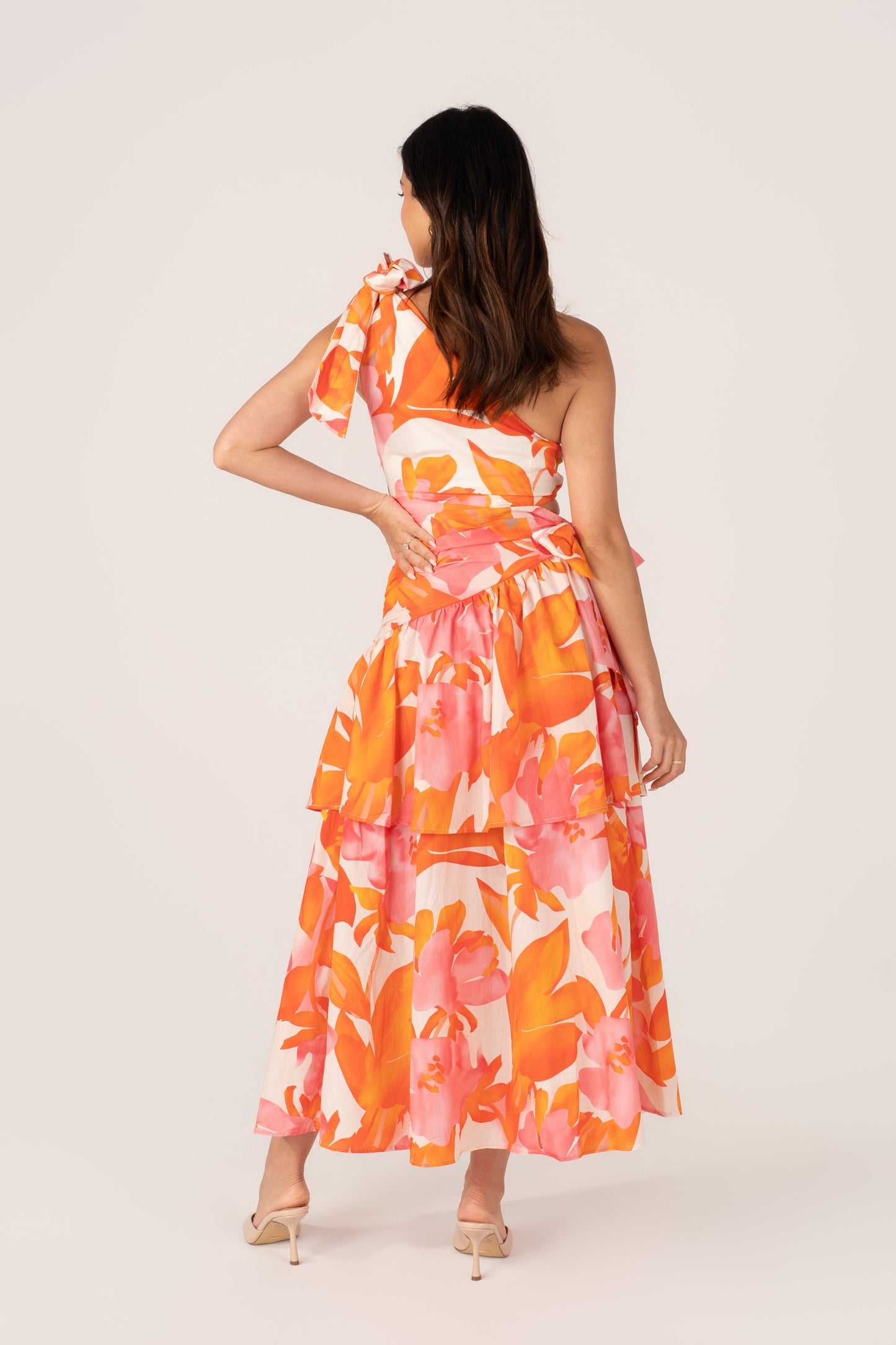 Baylee Pink & Orange Print One Shoulder Maxi Dress