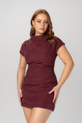 Beatrice Cap Sleeve Mini Dress in Wine