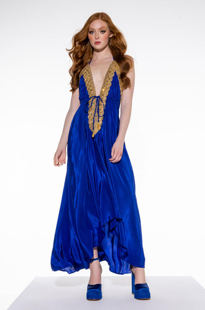 Private Oasis Maxi Dress (Royal Blue/Gold)