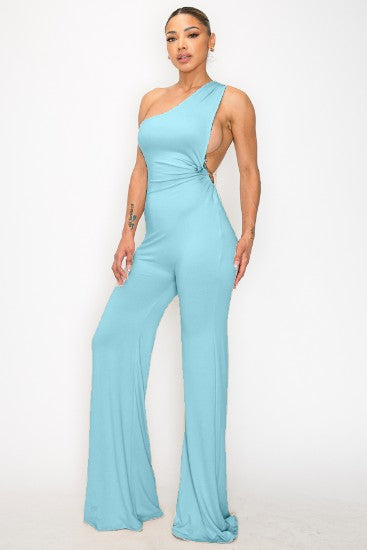 Turquoise Stone Oasis One-Shoulder Wide-Leg Jumpsuit