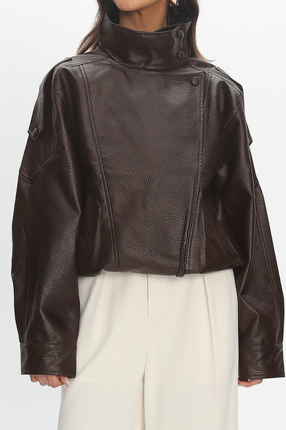 Bellarae High Neck Bomber Jacket Chocolate
