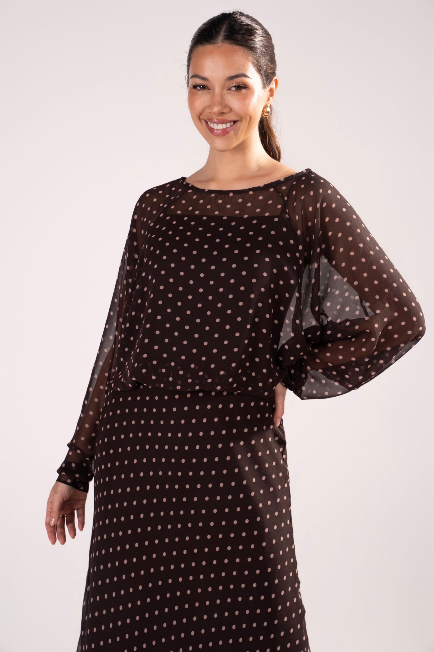 Cassia Polka Dot Long Sleeve Maxi Dress