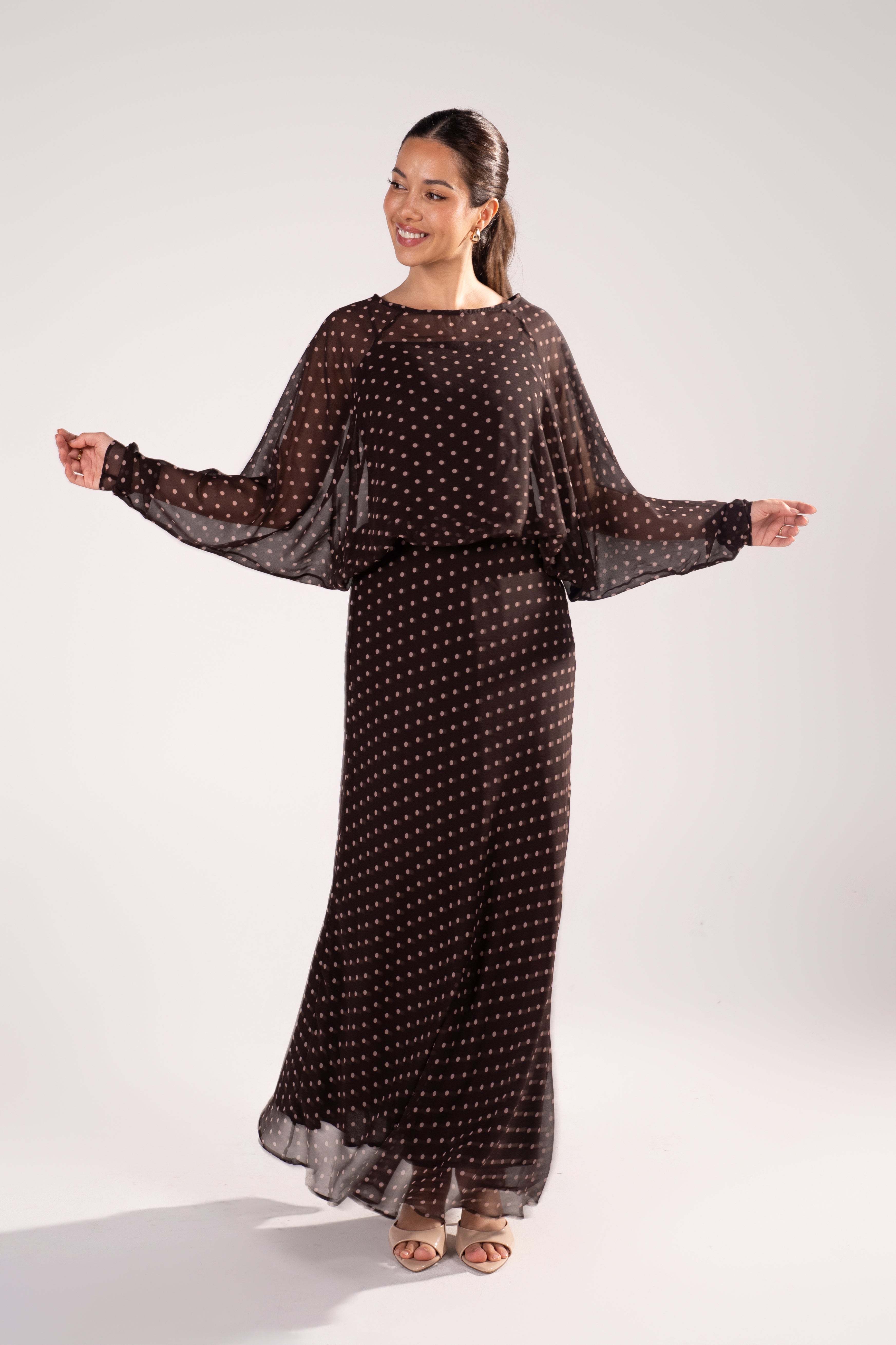 Cassia Polka Dot Long Sleeve Maxi Dress