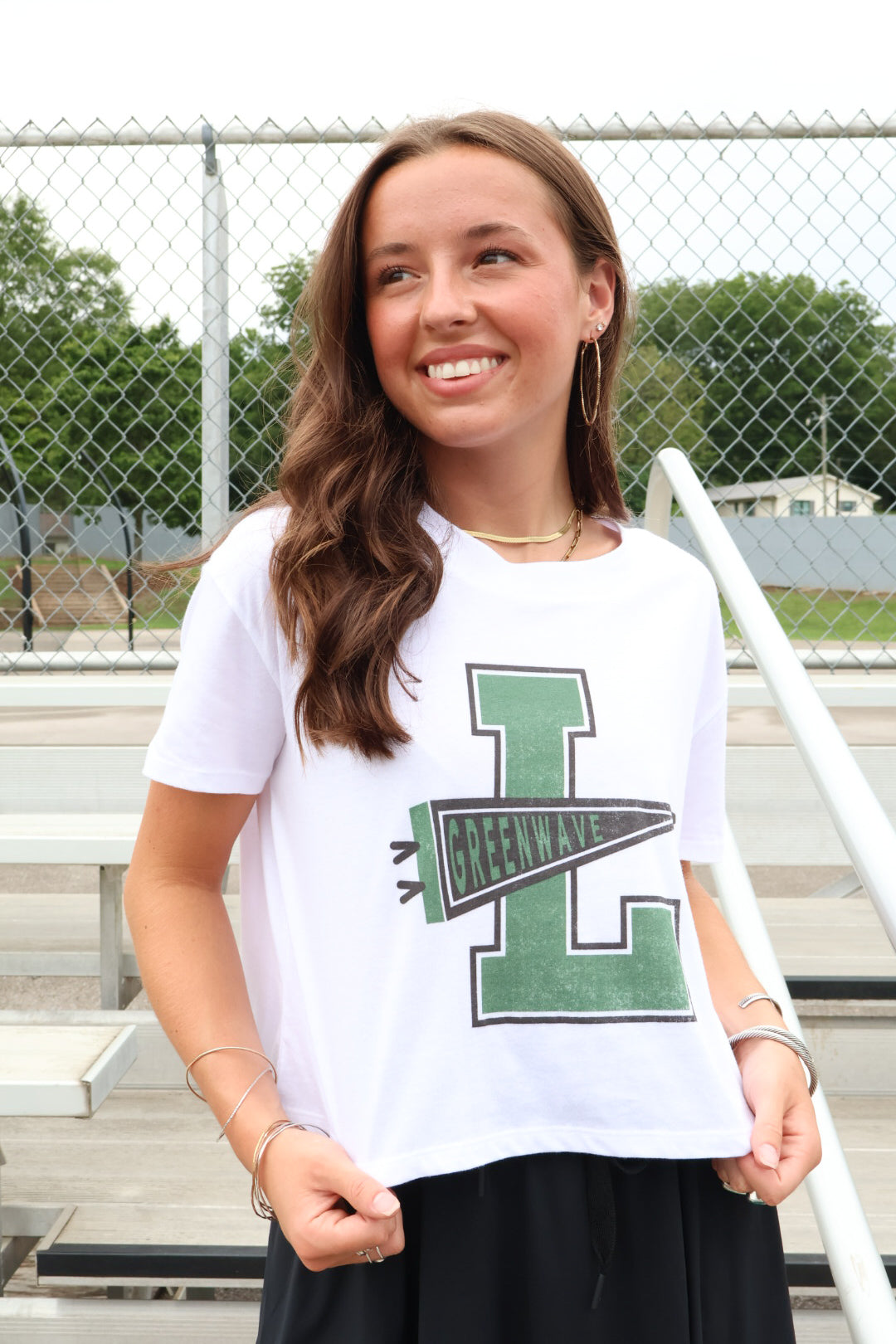 Leeds Greenwave Pennant Mom Crop Tee