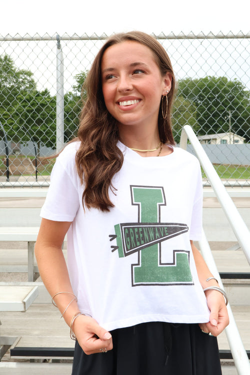 Leeds Greenwave Pennant Mom Crop Tee