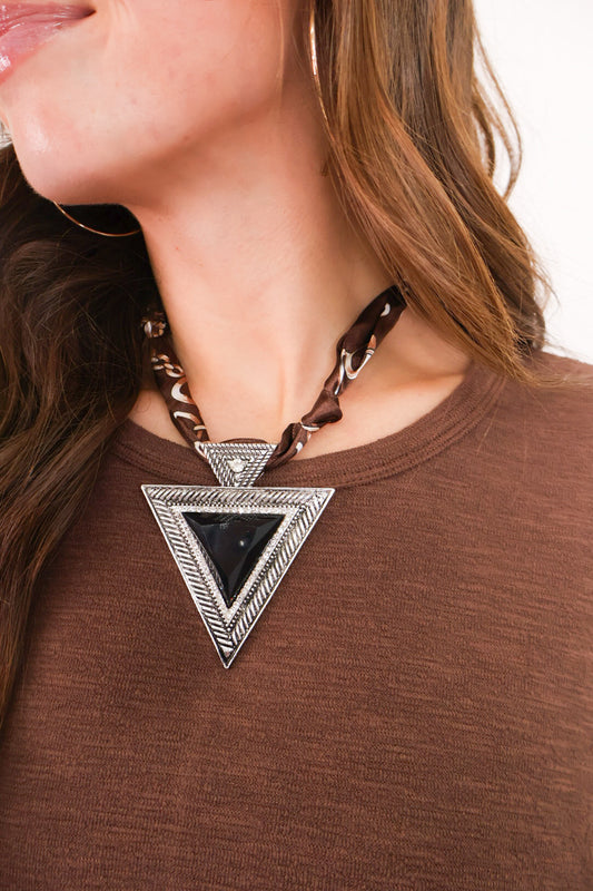Arrow Pendant Chain Print Scarf Necklace