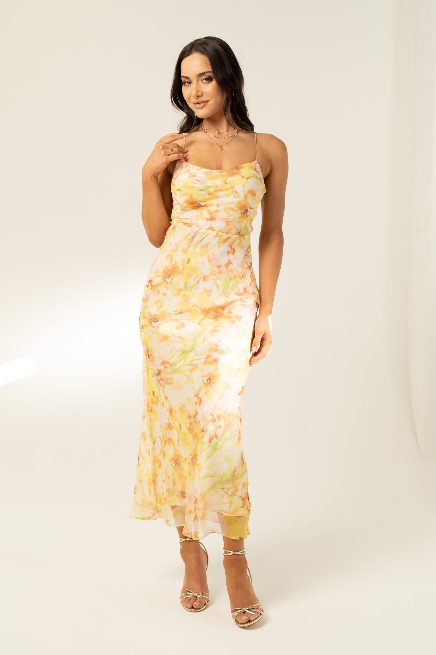 Amerie Yellow Cross Back Maxi Dress