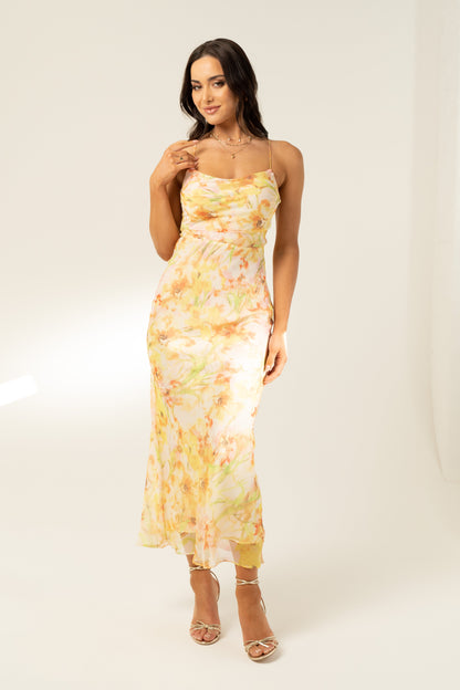 Amerie Yellow Cross Back Maxi Dress