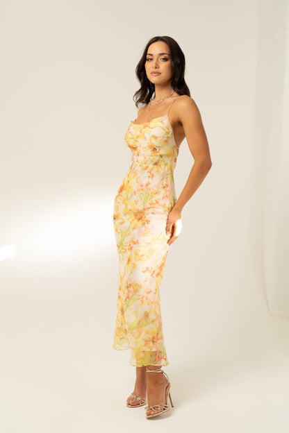 Amerie Yellow Cross Back Maxi Dress