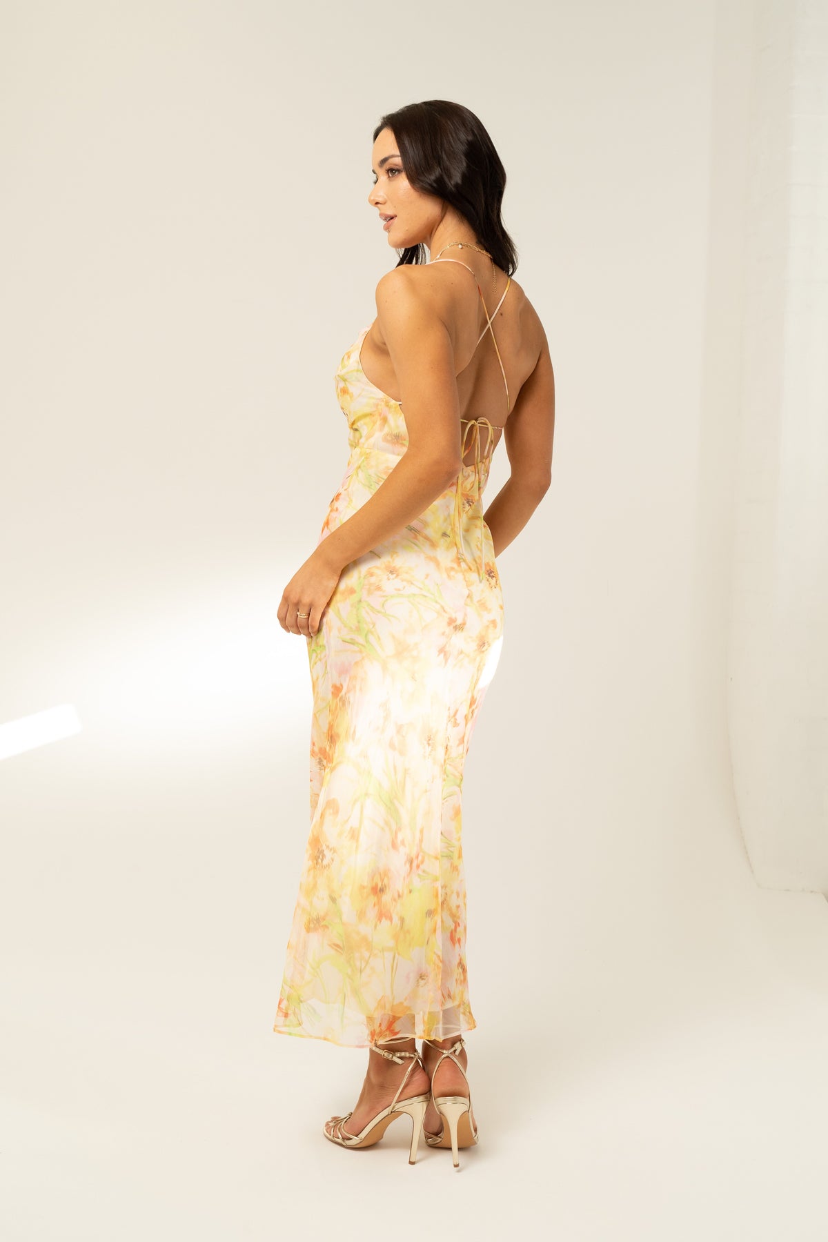 Amerie Yellow Cross Back Maxi Dress
