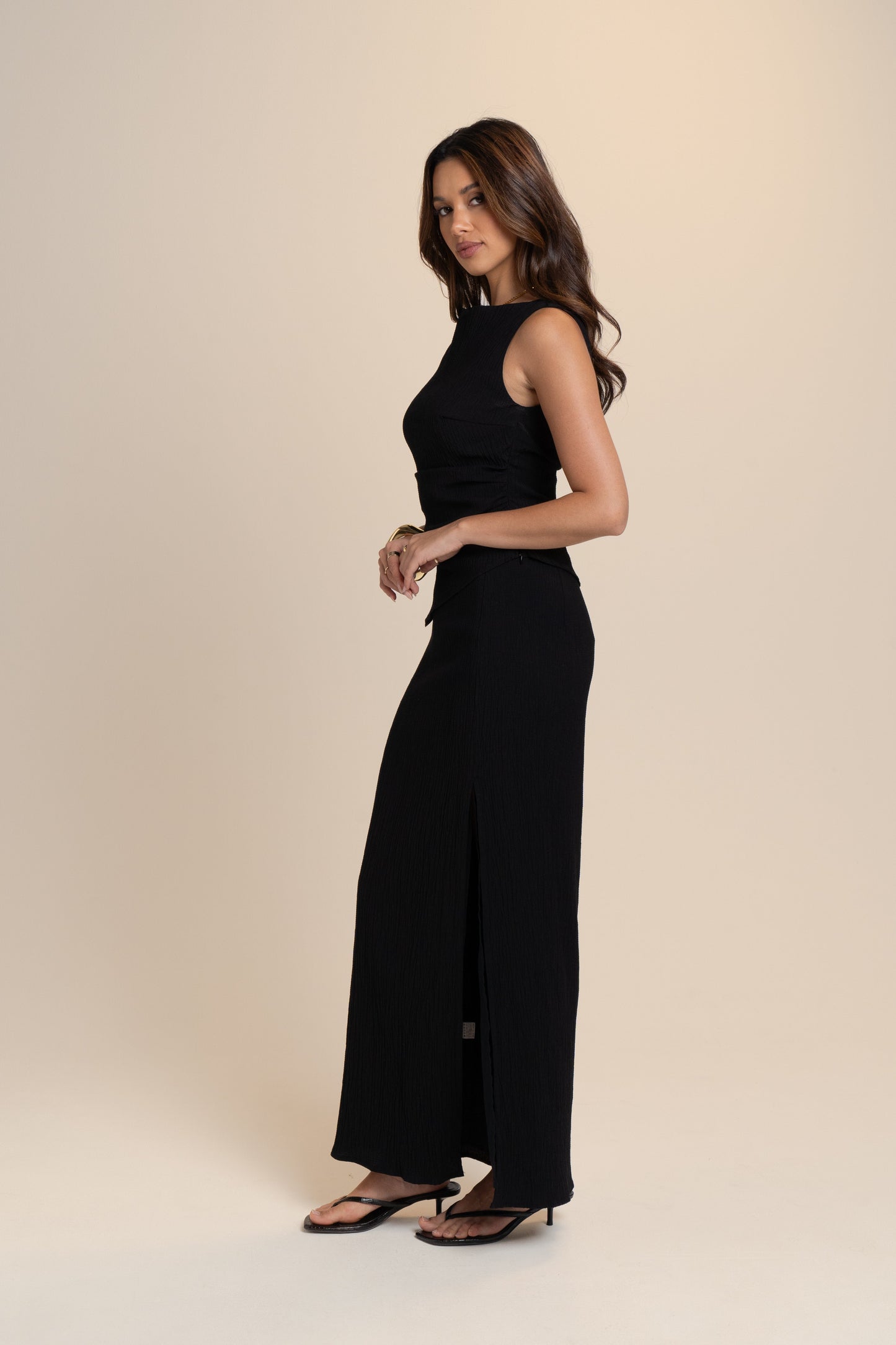 Tenille Two Piece Set - Asymmetrical Top & Maxi Skirt