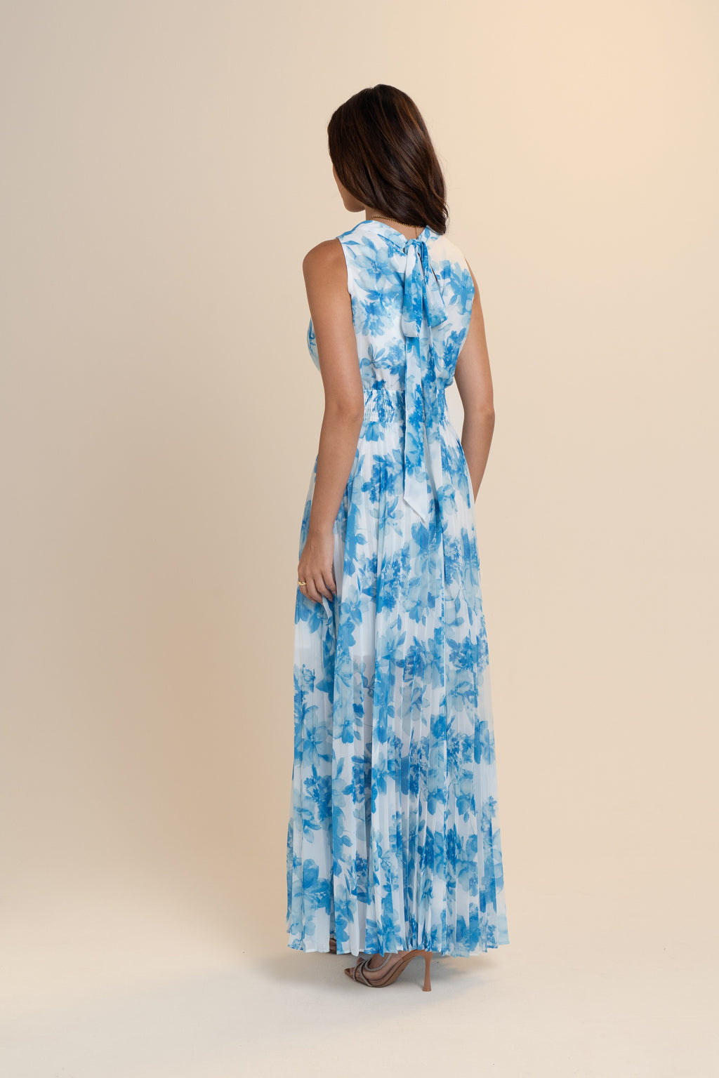 Jodi Blue Floral Pleated Maxi Dress
