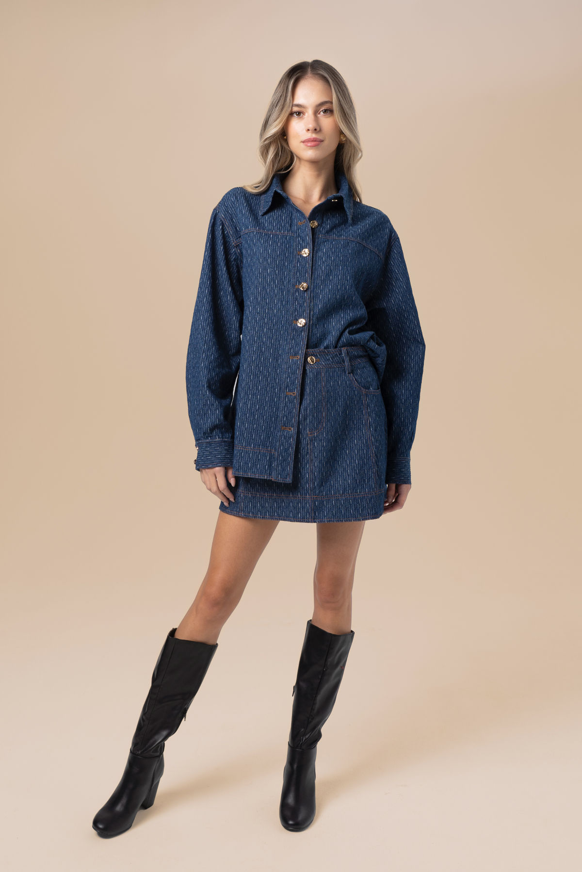 Dakota Two Piece Denim Set - Long Sleeve Top & Mini Skirt