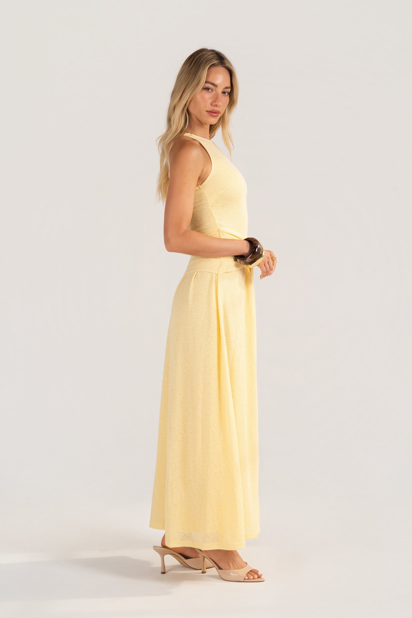Davina Knit Yellow High-Neck Halter Dress
