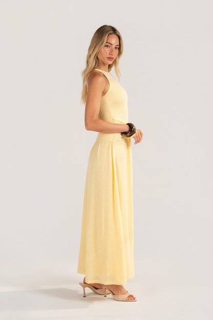 Davina Knit Yellow High-Neck Halter Dress