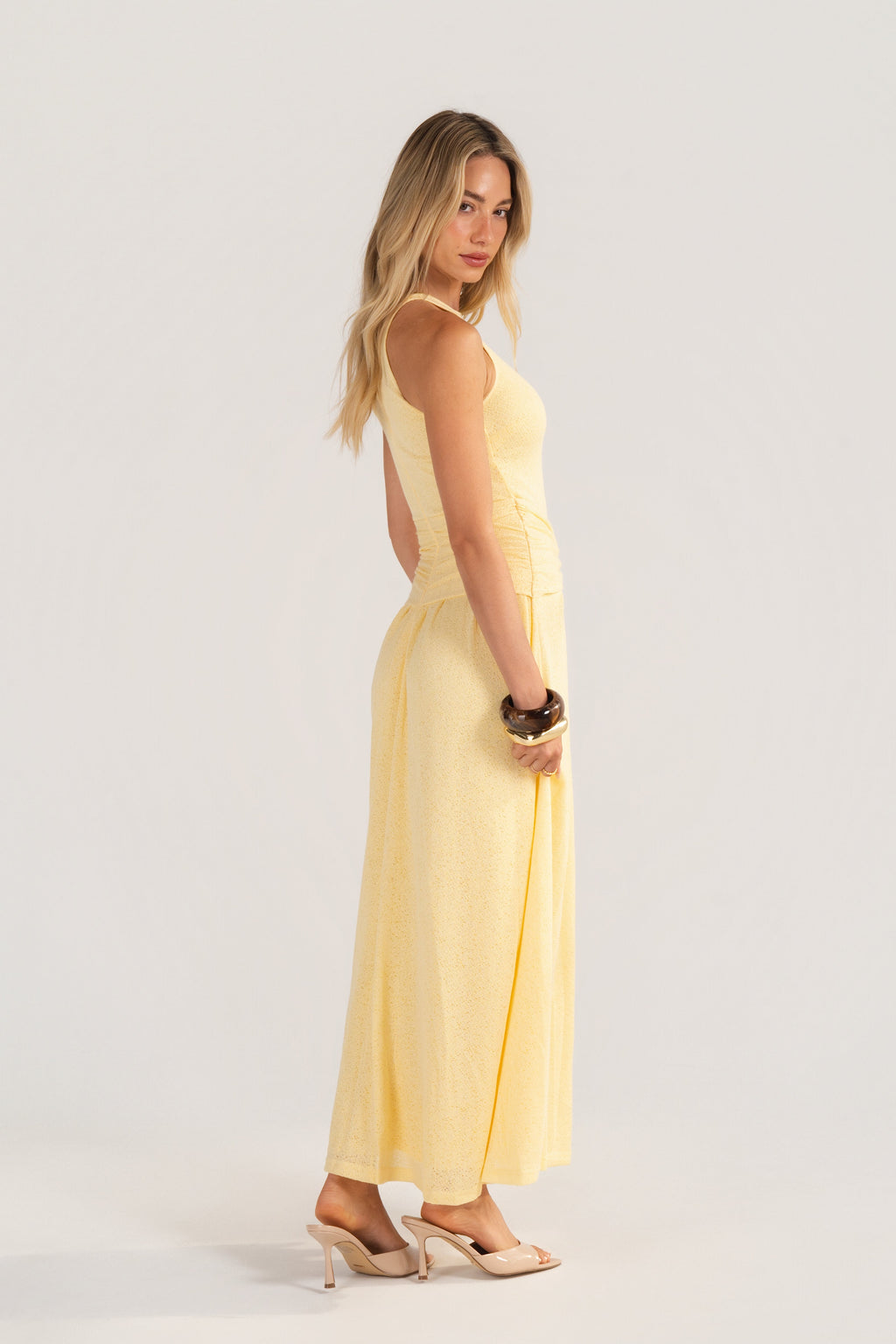 Davina Knit Yellow High-Neck Halter Dress