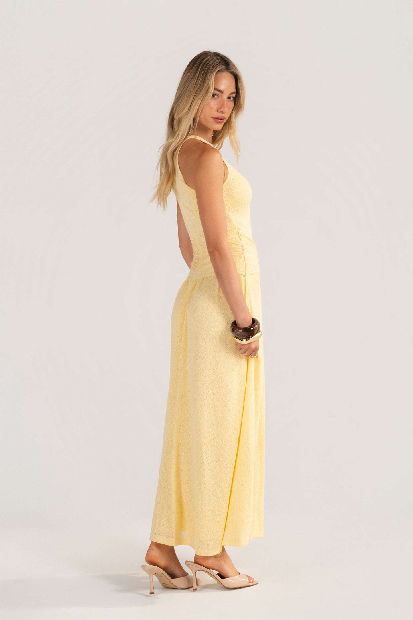 Davina Knit Yellow High-Neck Halter Dress