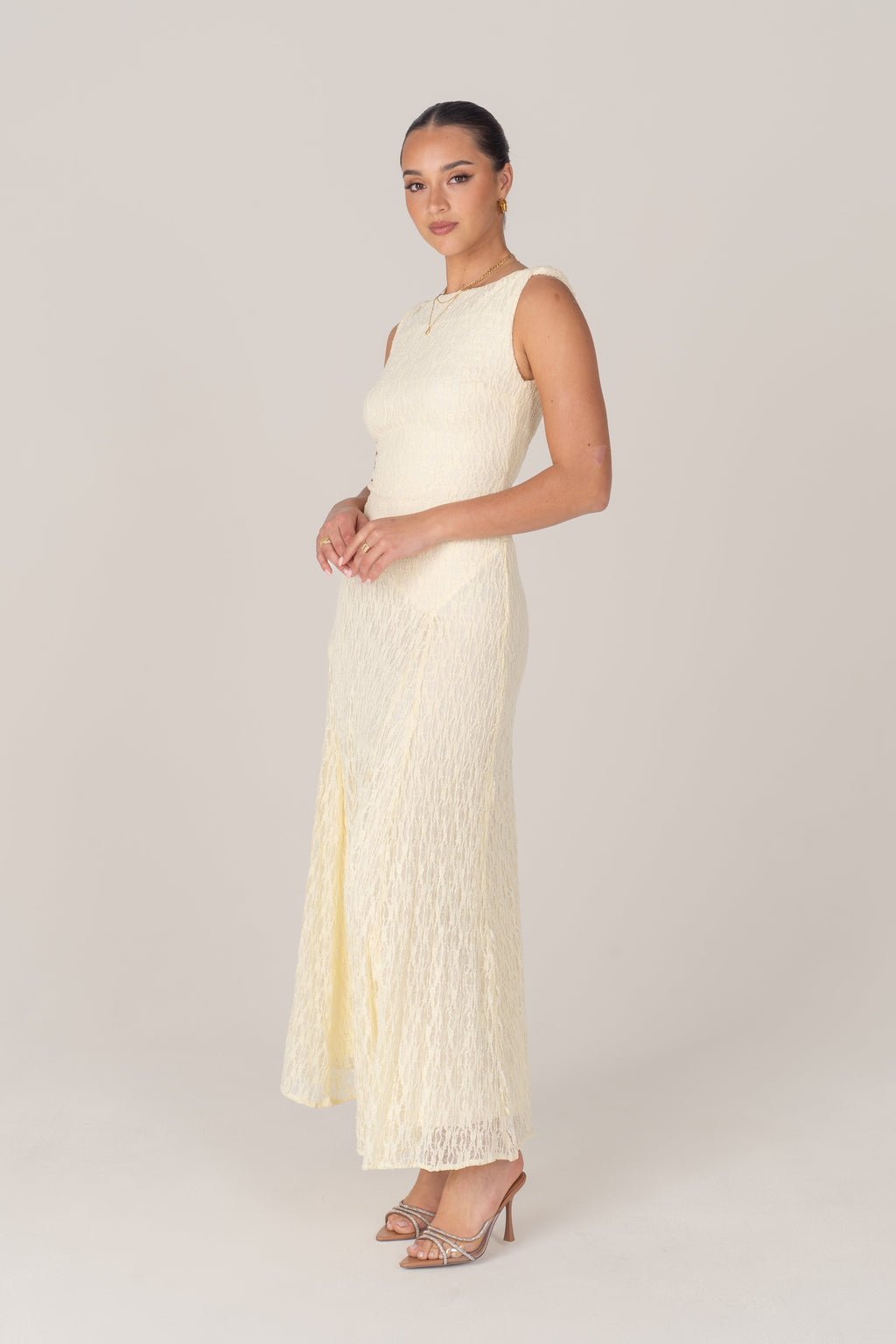 Delia Lace Yellow Maxi Dress with Twist Details