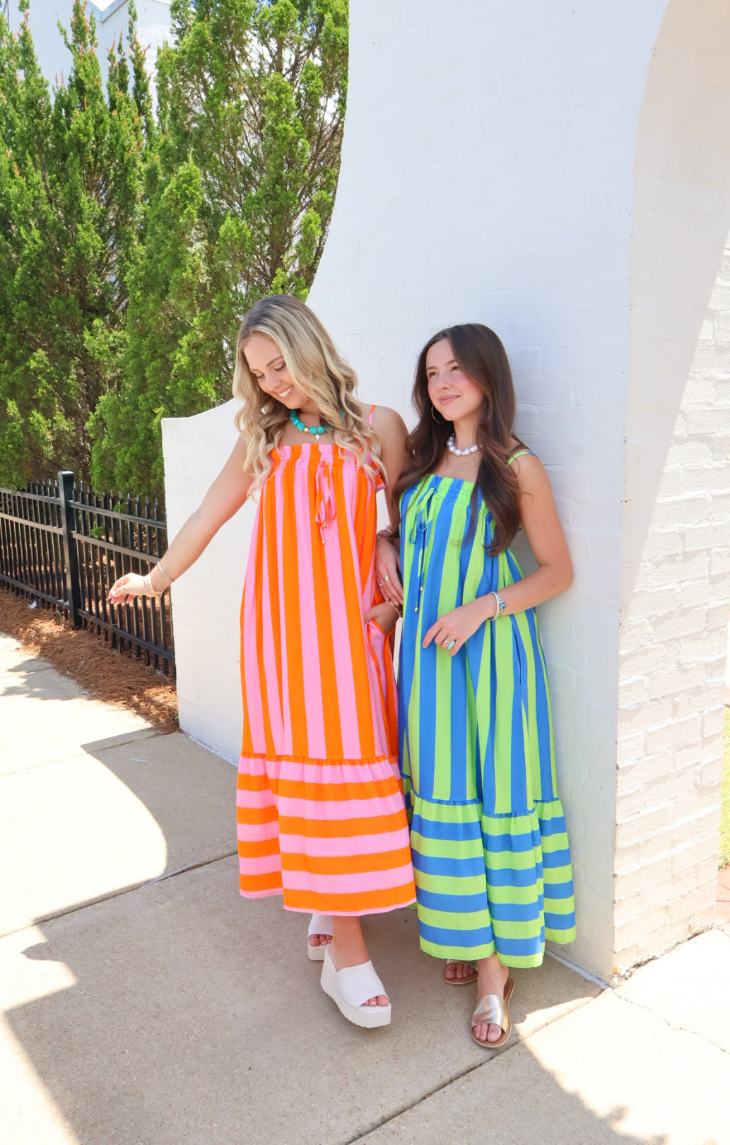 Sunset Stroll Stripe Maxi Dress - Orange + Pink