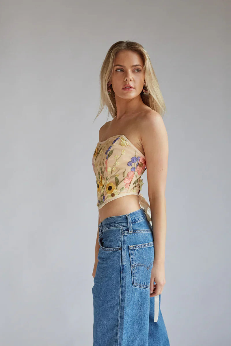 Marigold Floral Lace Corset Top