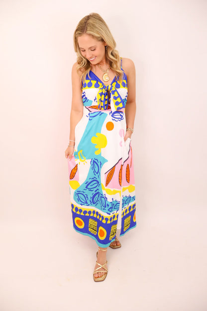Bold Tropical Tie Front Midi Dress