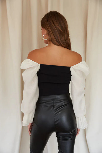 Paris Chiffon Puff Sleeve Contrast Top