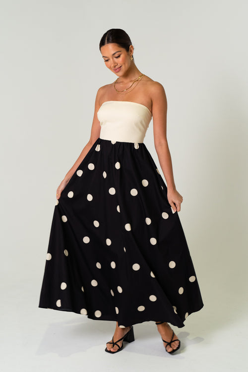 Kristen Strapless Polka Dot Maxi Dress