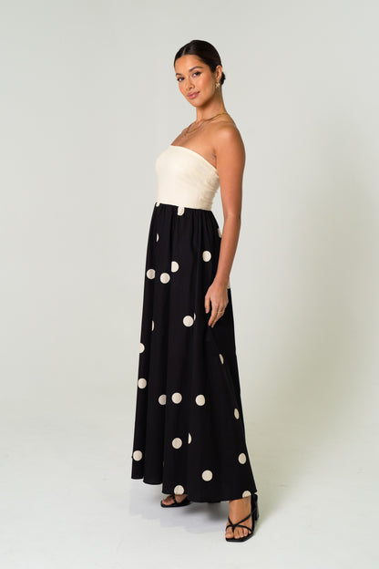 Kristen Strapless Polka Dot Maxi Dress