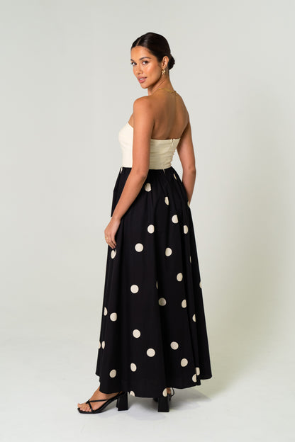 Kristen Strapless Polka Dot Maxi Dress