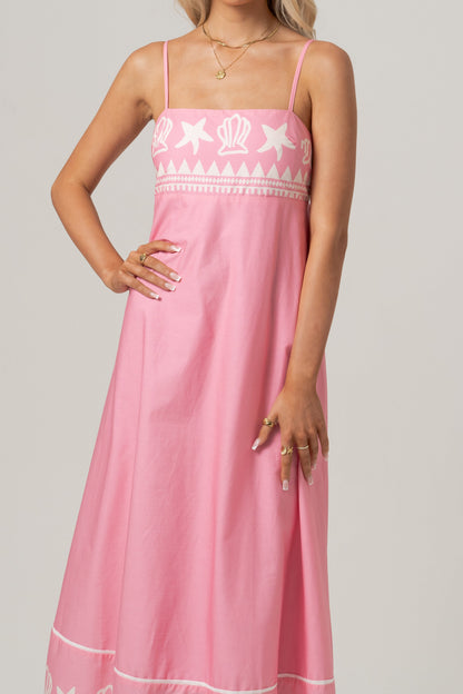 Delphine Pink Maxi Dress with Shell Print