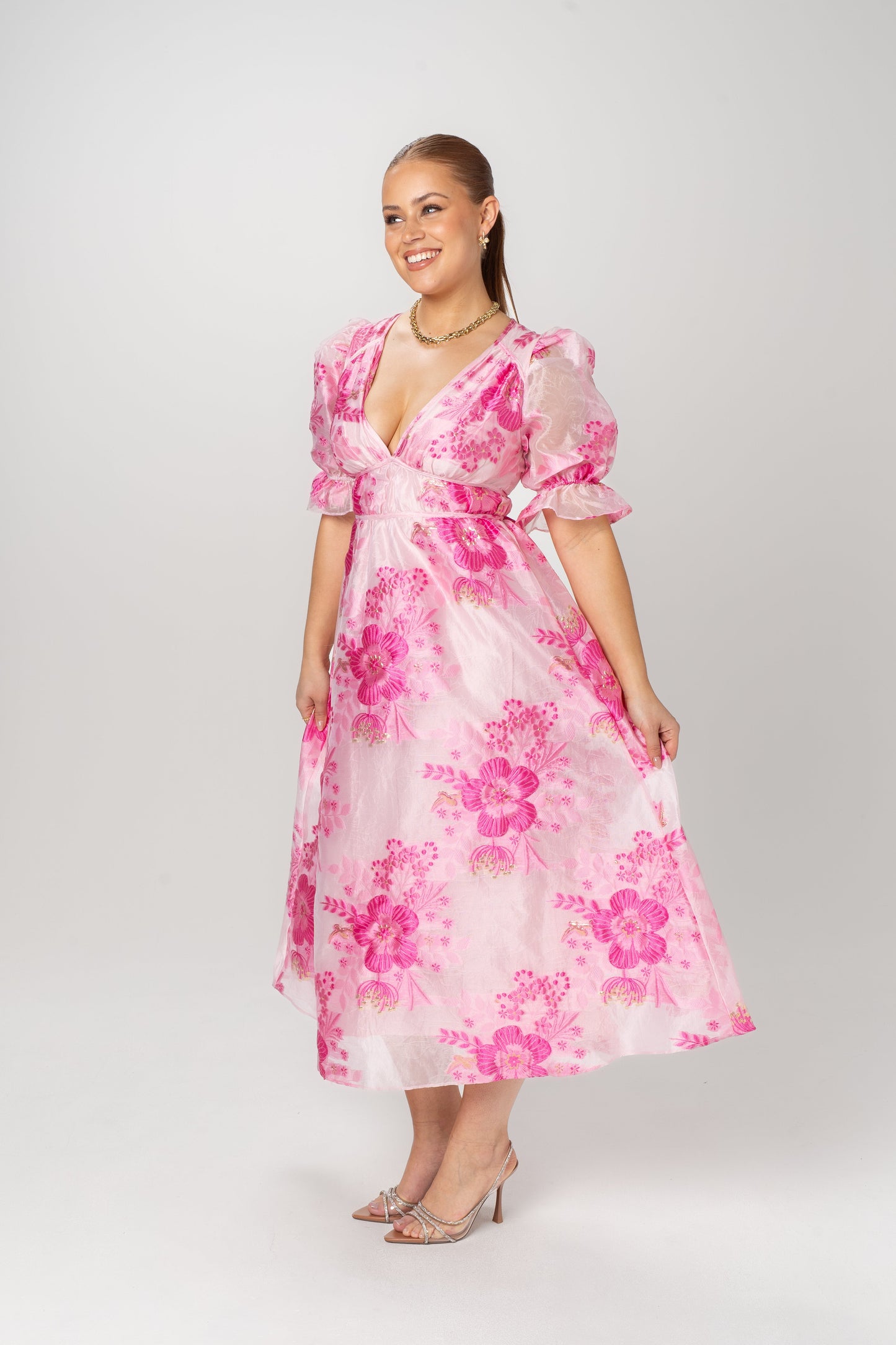Eleanna Pink Floral Puff Sleeve Maxi