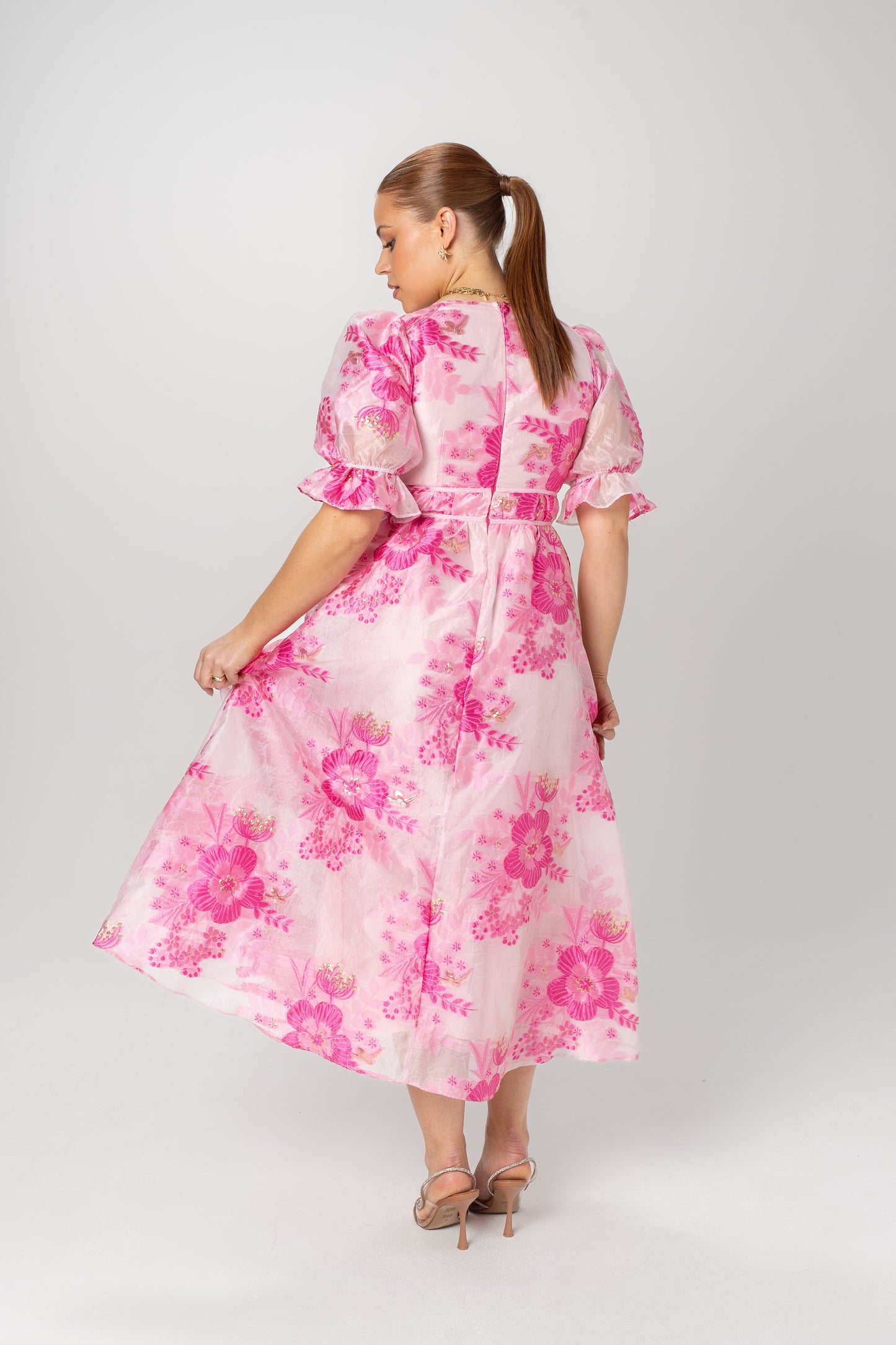 Eleanna Pink Floral Puff Sleeve Maxi