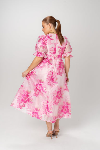 Eleanna Pink Floral Puff Sleeve Maxi