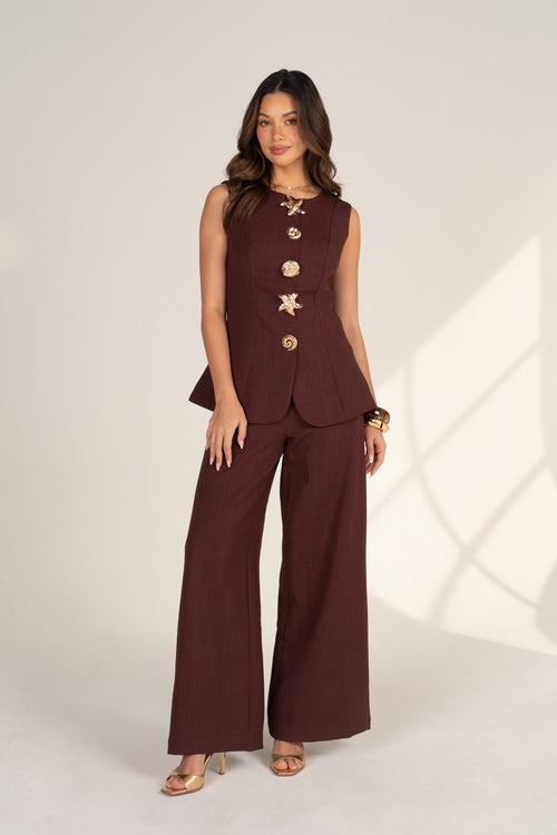 Eleanora Top & Pant Set with Gold Seashell Buttons