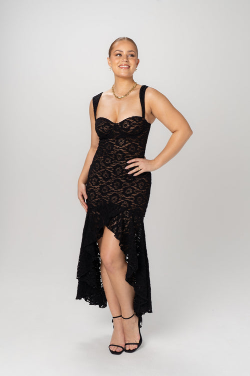 Elle Black Lace Midi Dress