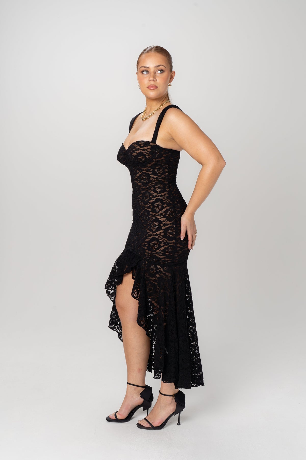 Elle Black Lace Midi Dress