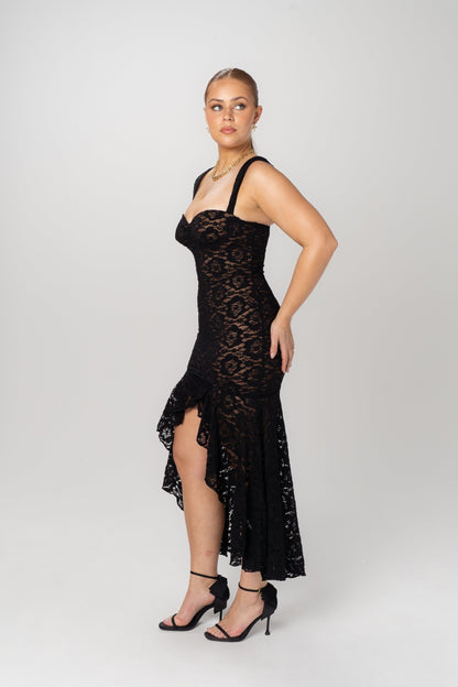 Elle Black Lace Midi Dress