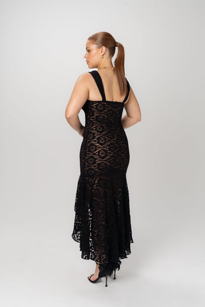 Elle Black Lace Midi Dress