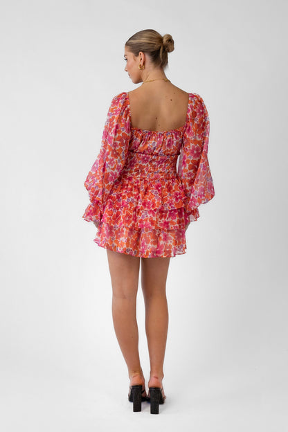 Ellie Long Sleeve Pink Mini with Waist Shirring